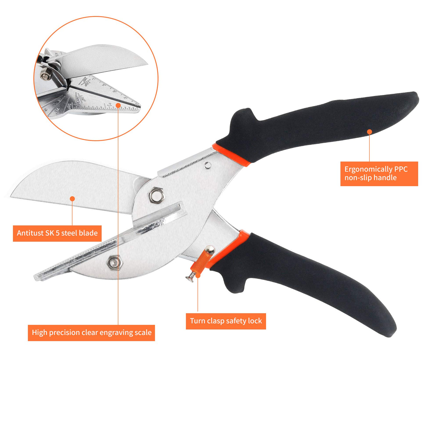 GARTOL Miter Shears- Multifunctional Trunking Shears for Angular Cutting of Moulding and Trim, Adjustable at 45 to 135 Degree, Hand Tools for Cutting
