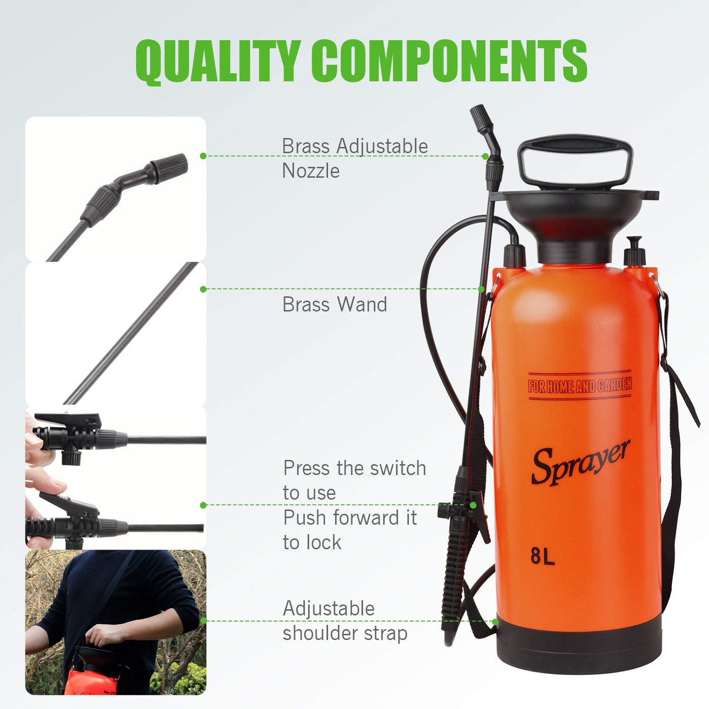 CLICIC 2.9 Gallon (11L) Lawn and Garden Portable Sprayer Pump Pressure  Sprayer with Pressure Relief Valve and Adjustable Shoulder Strap for Lawns  and